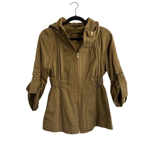 French Connection Zip Up Utility Jacket Khaki Green Size 2 Cotton Twill - Picture 1 of 4